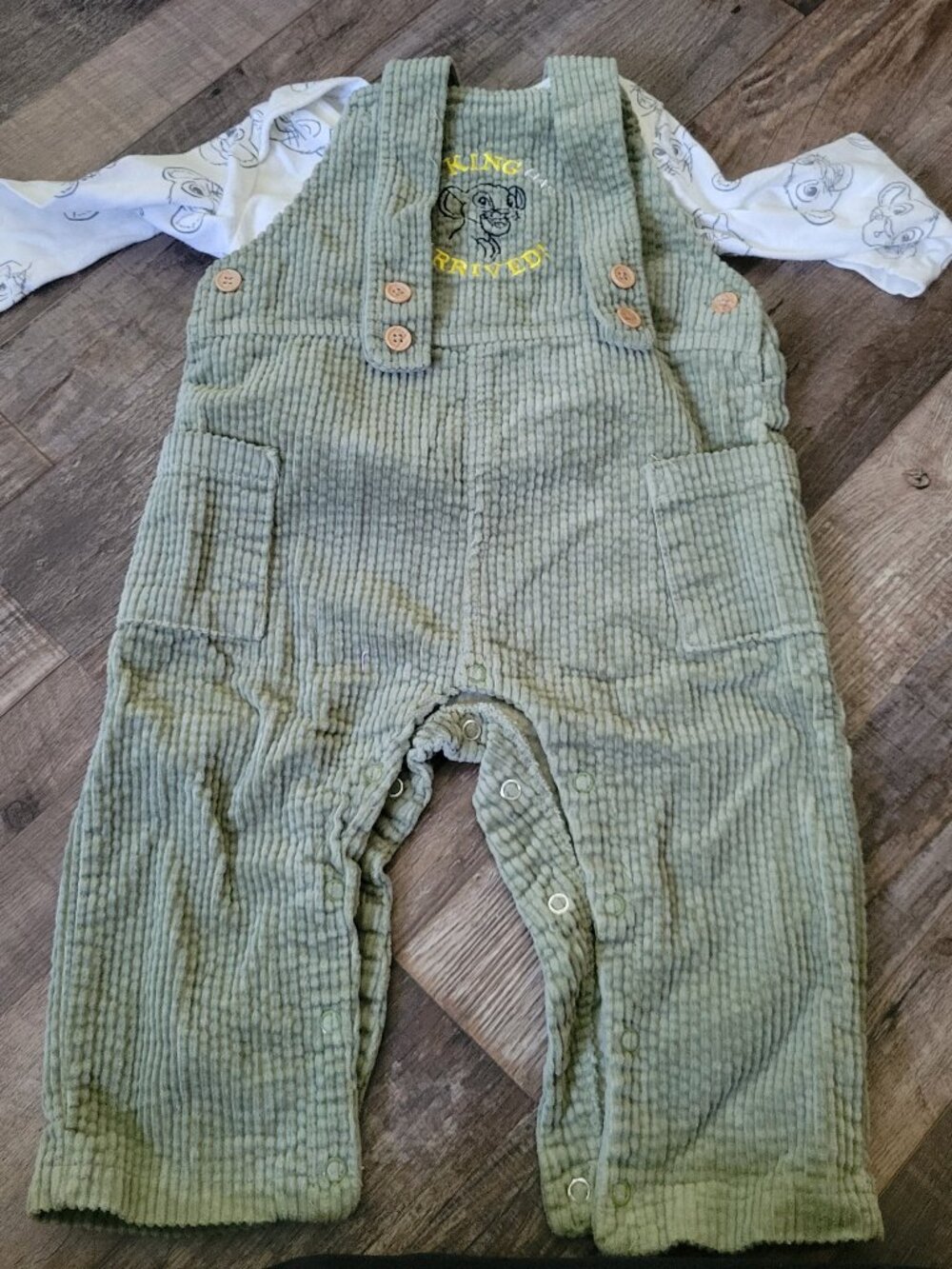 Disney Baby Lion King 2pc Outfit 18M Green Corduroy Overalls Simba Shirt Set